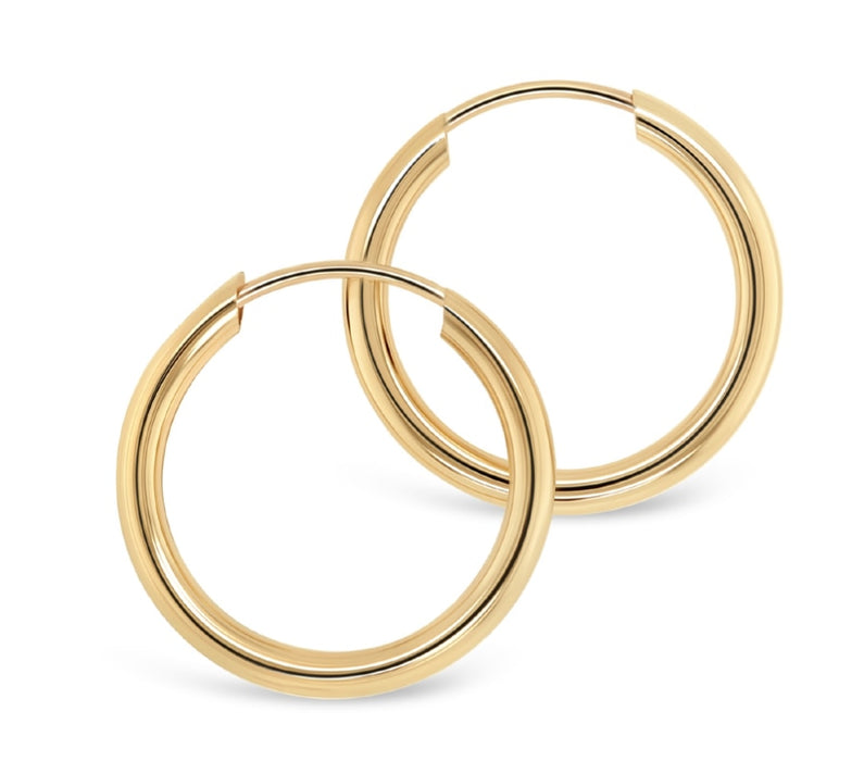 12mm Sleeper Hoop Earrings: Yellow Gold