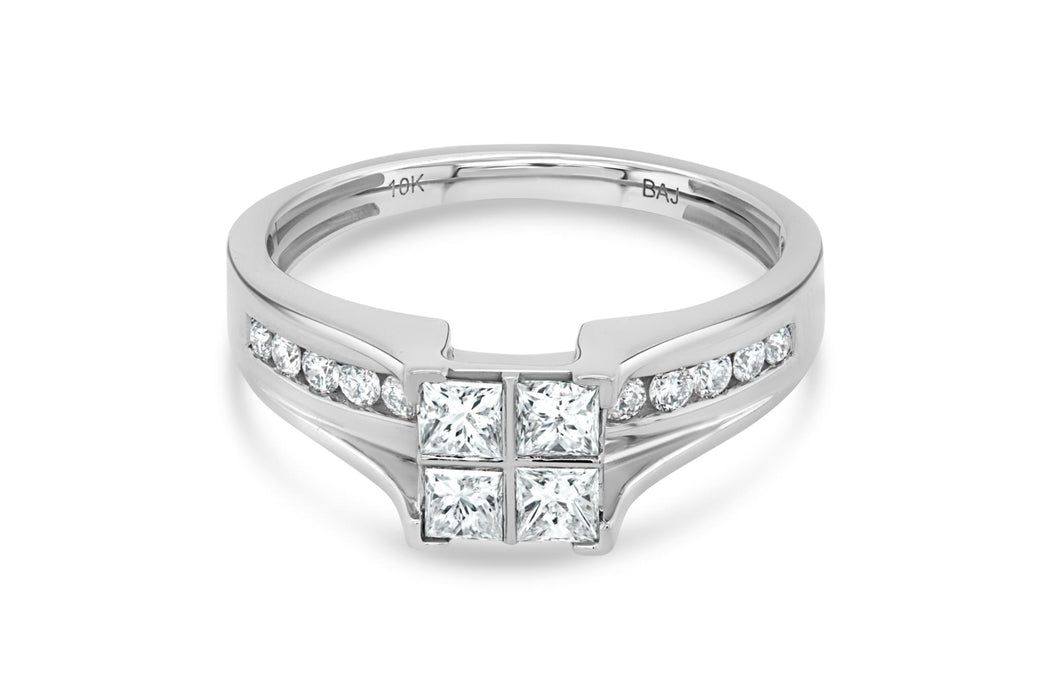 .75CTW Diamond Quad White Gold Engagement Ring