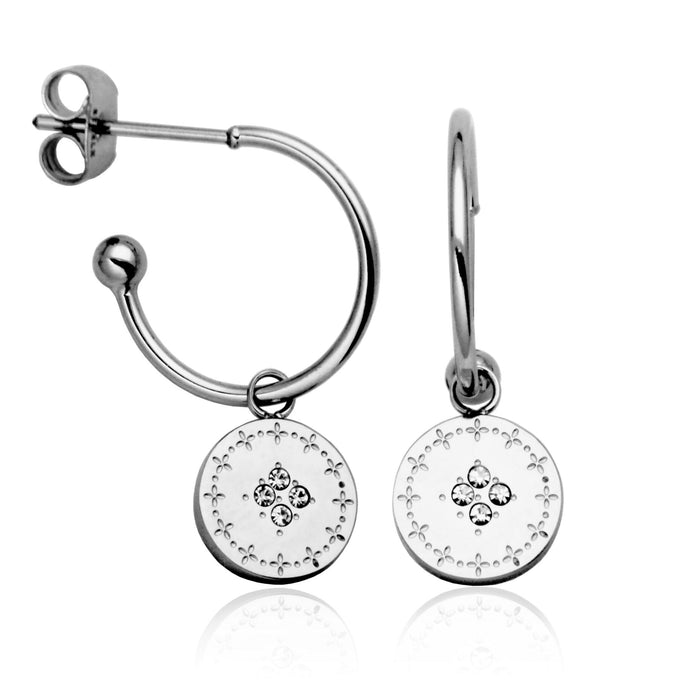 Stainless Steel CZ Disc Drop Earrings