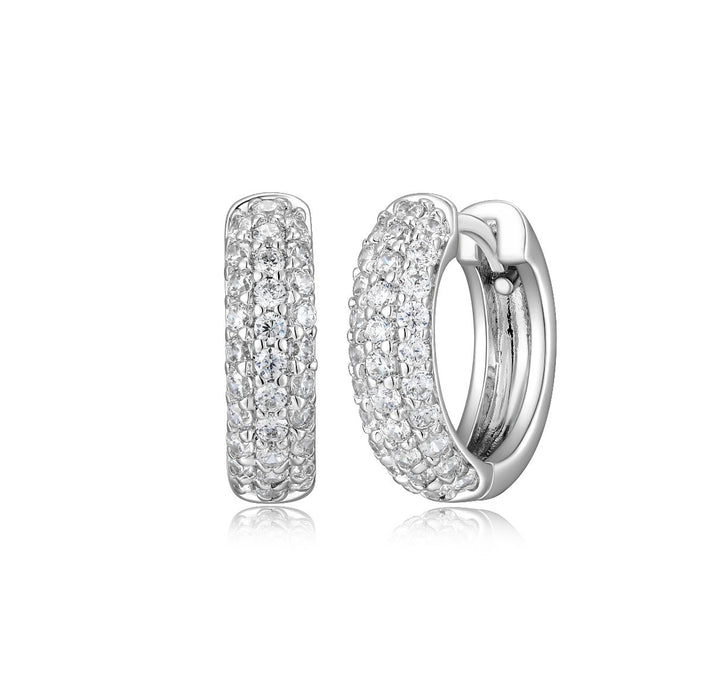 Sterling Silver CZ Pave Hoop Earrings