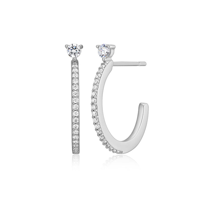 Sterling Silver CZ Pave Hoop Earrings