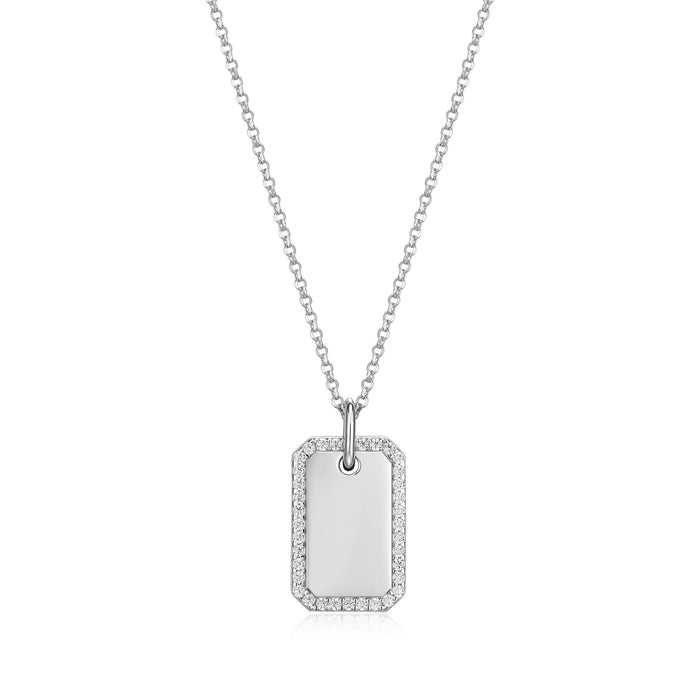 Sterling Silver CZ Dog Tag Necklace