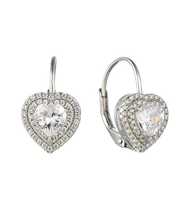 Casablanca Sterling Silver Leverback Heart Earrings