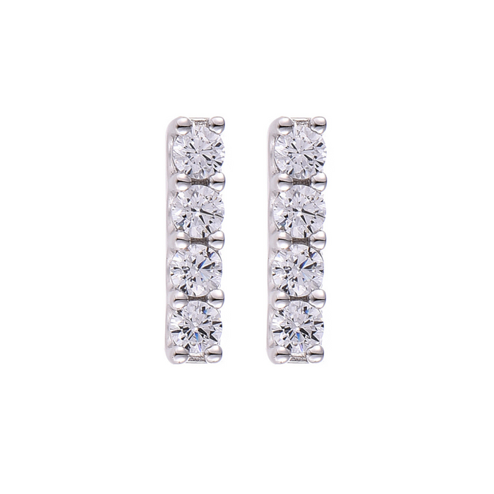 Casablanca Sterling Silver CZ Bar Stud Earrings