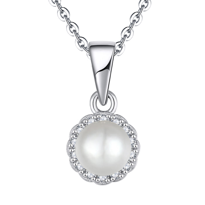 Casablanca CZ Sterling Silver Shell Pearl Necklace