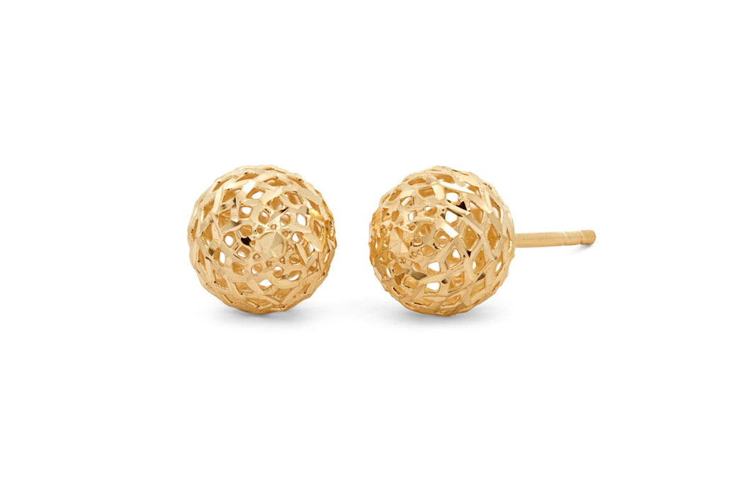 Yellow Gold Honeycomb Stud Earrings