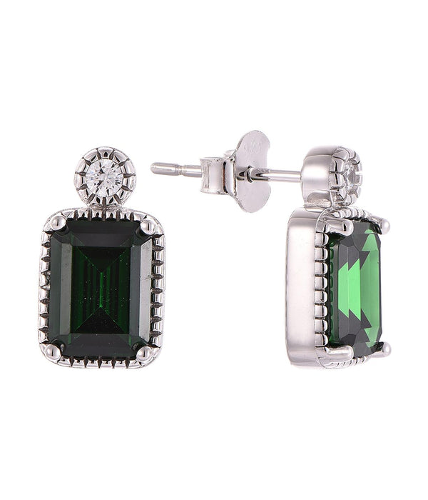 Casablanca Sterling Silver Emerald Cut Birthstone Earrings