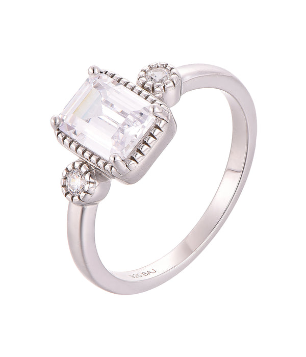 Casablanca Emerald Cut Sterling Silver Birthstone Ring