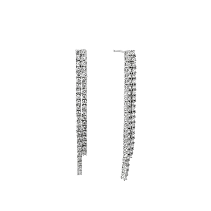 Casablanca Sterling Silver CZ Double Row Drop Earrings