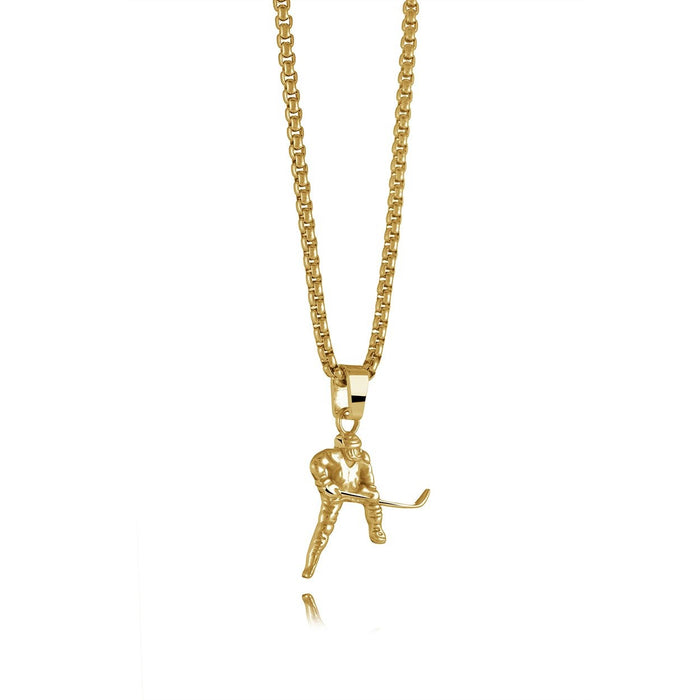 Italgem Stainless Steel Gold Plated Hockey Player Necklace