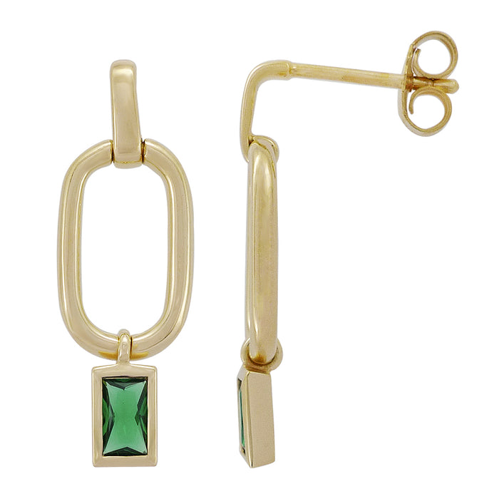 Casablanca Gold Plated Sterling Silver Green CZ Drop Earrings