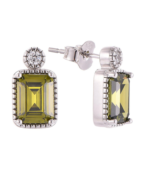 Casablanca Sterling Silver Emerald Cut Birthstone Earrings