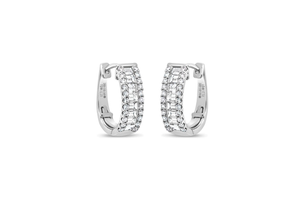 White Gold Baguette Diamond Hoop Earrings