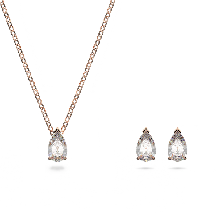 Swarovski Attract Rose Tone Stud Earrings & Necklace Set