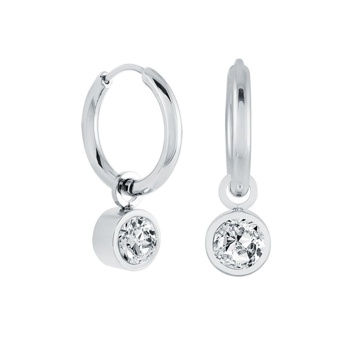 Italgem Stainless Steel CZ Hoop Earrings