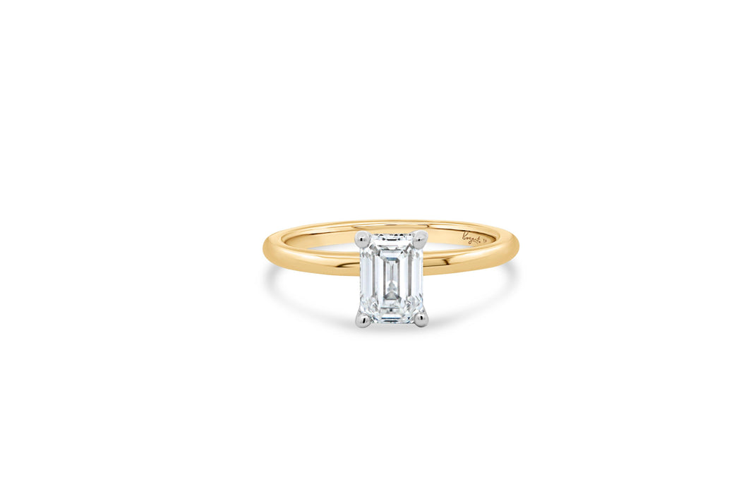 1.05CT Lab Grown Emerald Cut Yellow Gold Engagement Ring