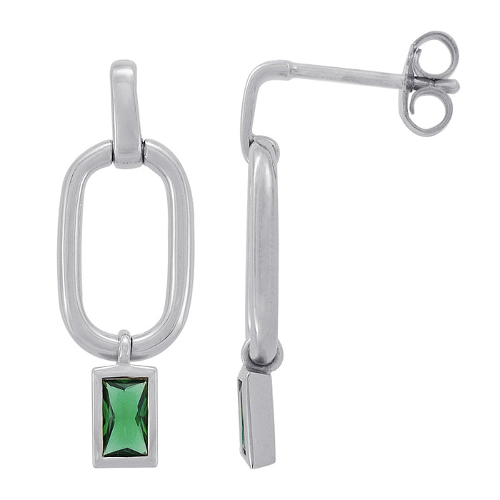 Casablanca Sterling Silver Green CZ Drop Earrings