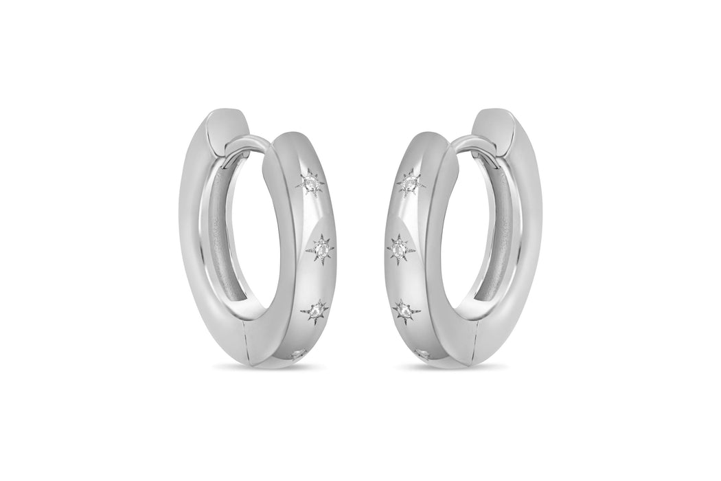 Casablanca Sterling Silver CZ Huggie Hoop Earrings