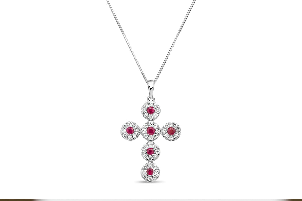 Diamond & Ruby Cross Necklace