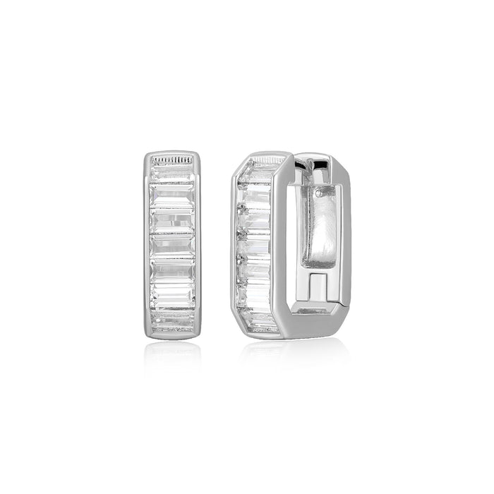 Casablanca Sterling Silver CZ Baguette Hoop Earrings