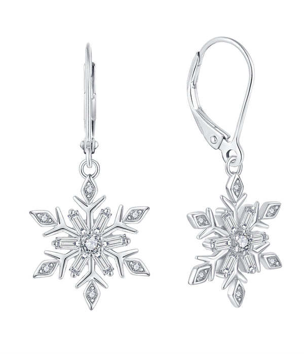 Casablanca CZ Sterling Silver Lever Back Snowflake Earrings