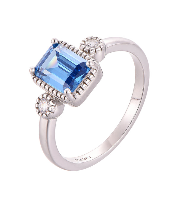 Casablanca Emerald Cut Sterling Silver Birthstone Ring