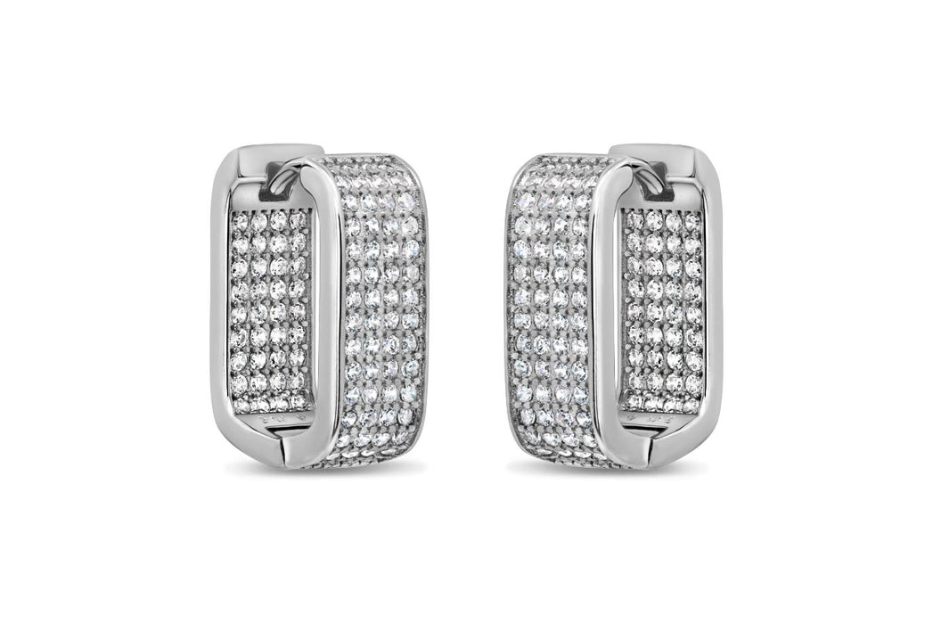 Casablanca Sterling Silver Square Hoop CZ Earrings