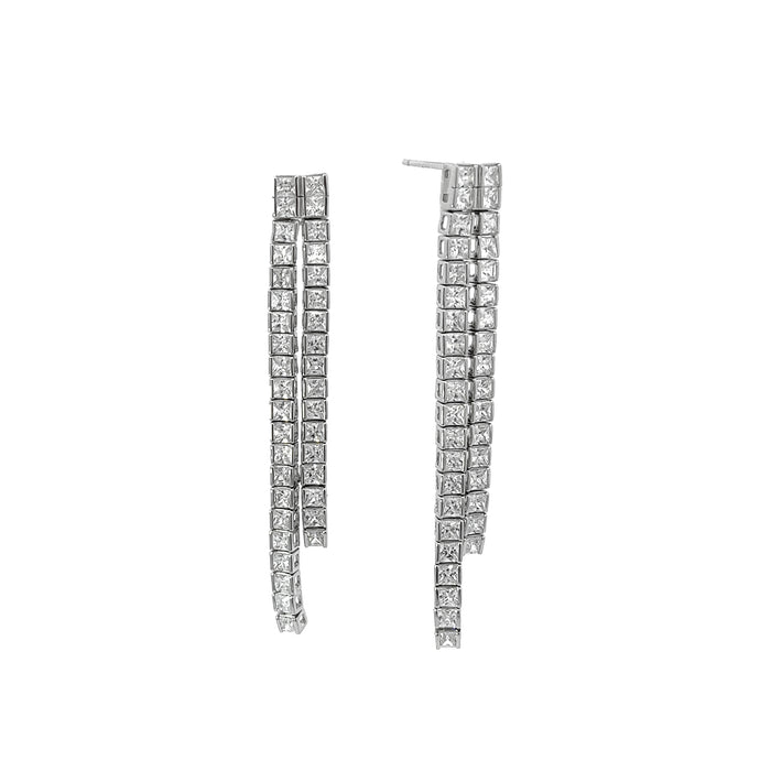 Casablanca Sterling SilverCZ Double Row Drop Earrings