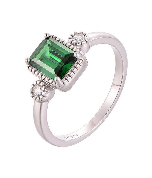 Casablanca Emerald Cut Sterling Silver Birthstone Ring