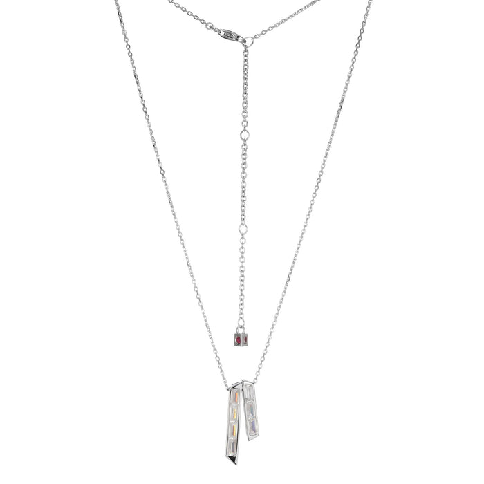 Elle Sterling Silver Baguette CZ Double Bar Necklace