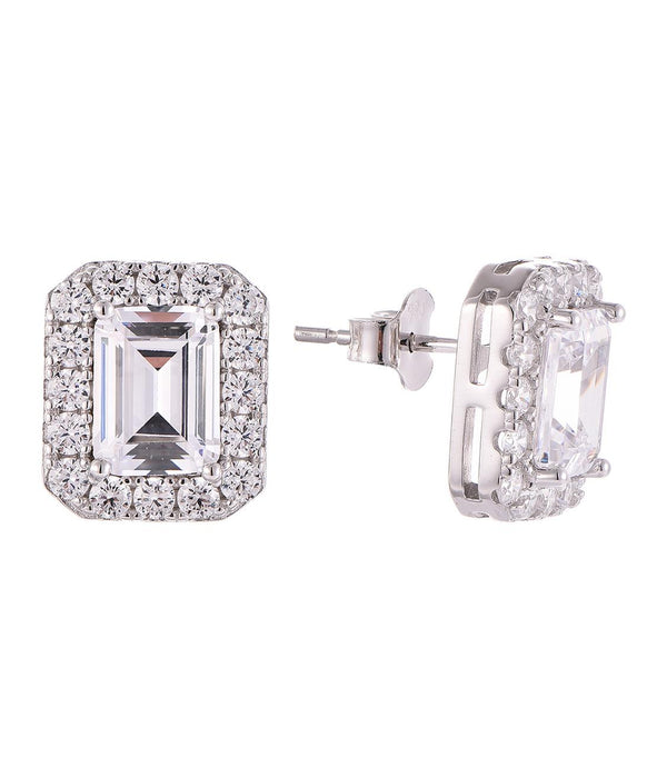 Casablanca Sterling Silver Emerald Cut CZ Earrings