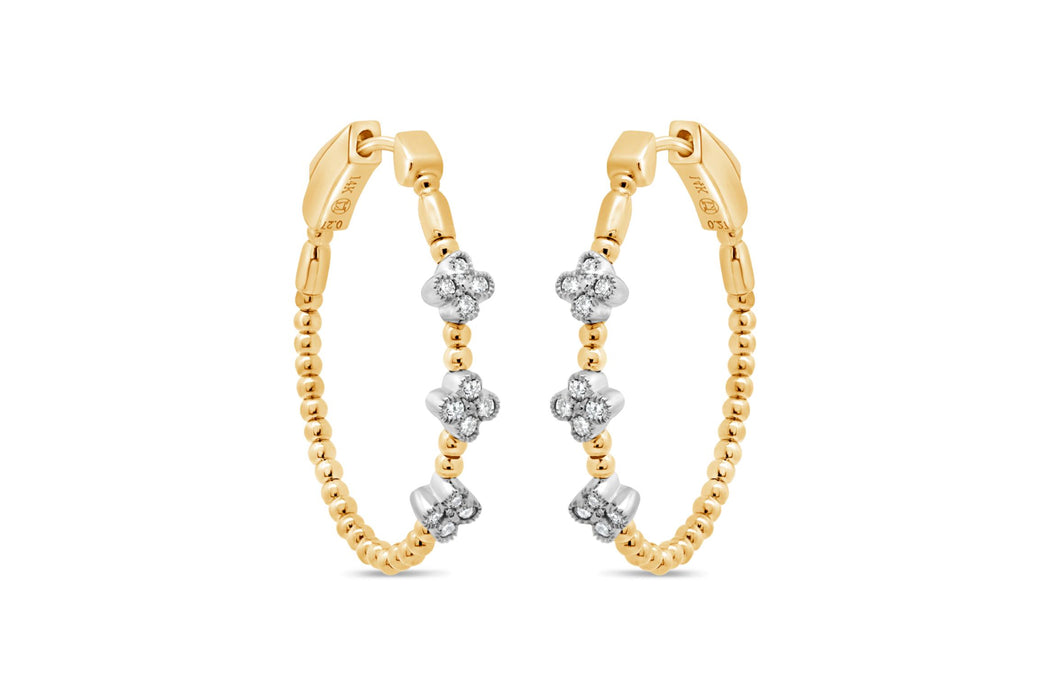 Yellow Gold Flower Hoop Diamond Earrings