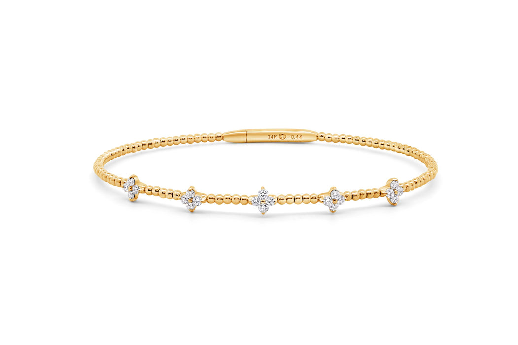 14kt Yellow Gold Diamond Beaded Flower Bangle