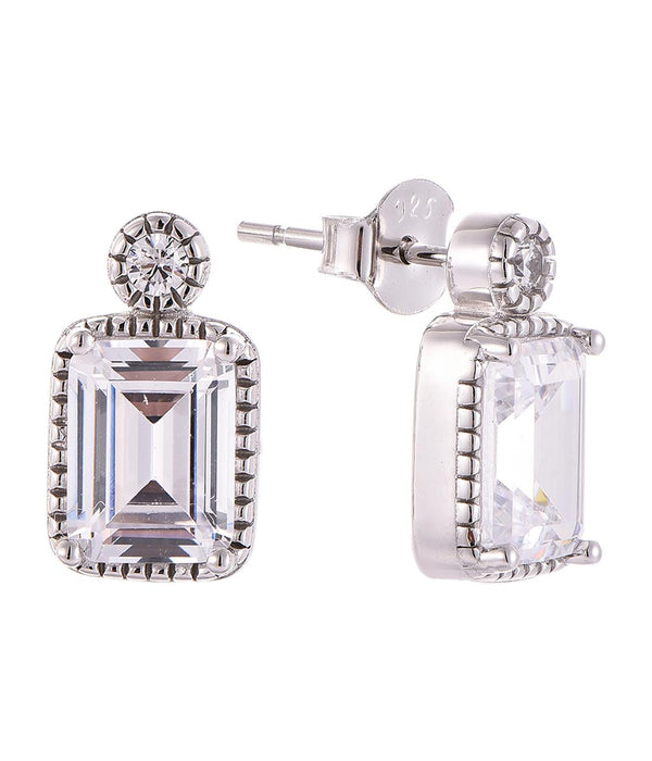 Casablanca Sterling Silver Emerald Cut Birthstone Earrings