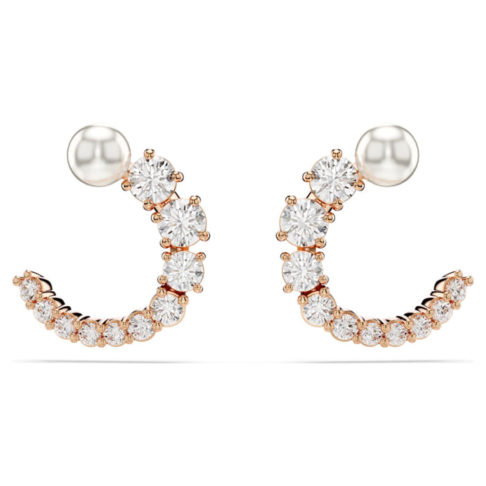 Swarovski Matrix Crystal & Pearl Hoop Earrings: Rose Tone