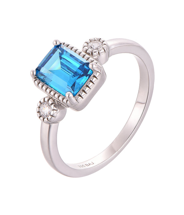 Casablanca Emerald Cut Sterling Silver Birthstone Ring