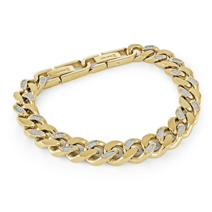 Italgem Men's Gold Plated Stainless Steel CZ Curb Bracelet