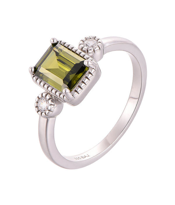 Casablanca Emerald Cut Sterling Silver Birthstone Ring