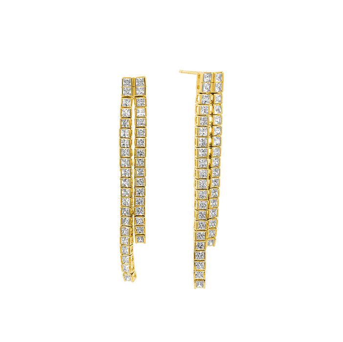 Casablanca CZ Gold Plated Sterling Silver Double Row Drop Earrings