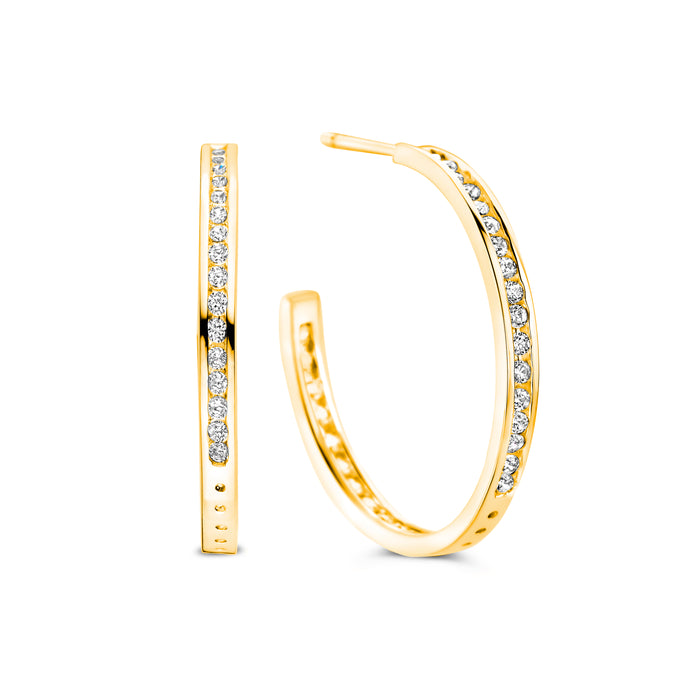 Casablanca CZ Gold Plated Sterling Silver Hoop Earrings