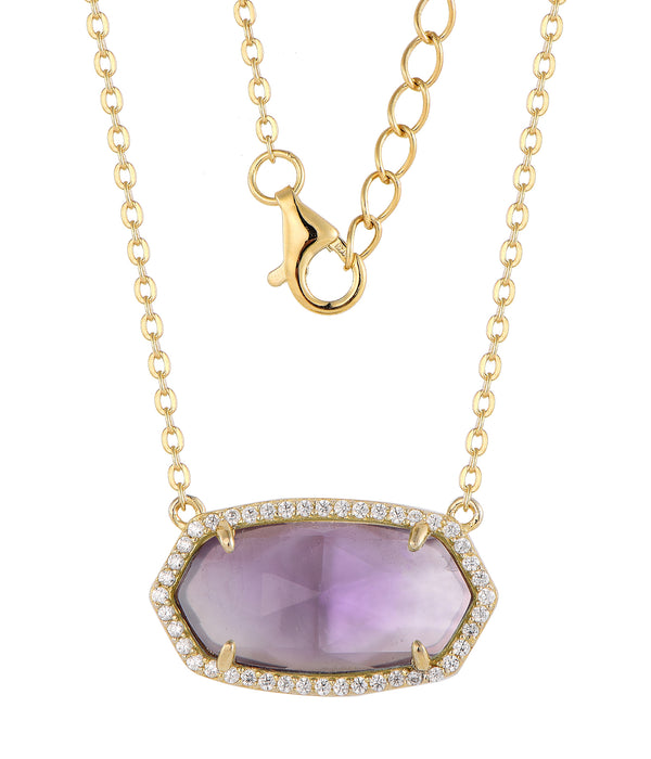 Casablanca Gold Plated Sterling Silver Amethyst Crystal Necklace