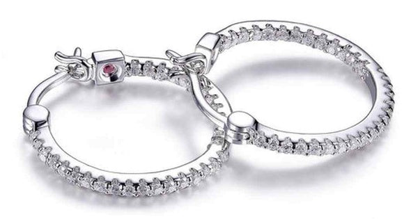 Sterling Silver Rhodium-Plated 20mm Inside-Out Cubic Zirconia Hoop Earrings