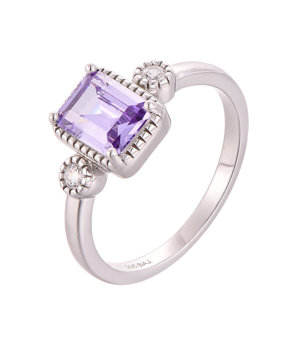 Casablanca Emerald Cut Sterling Silver Birthstone Ring