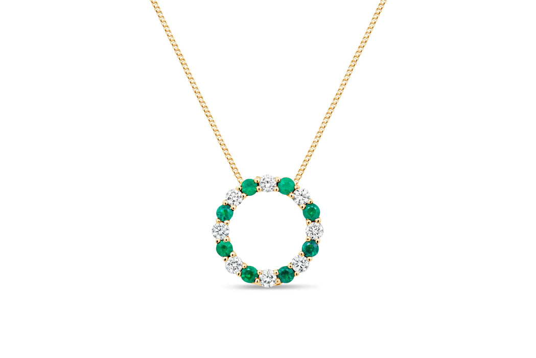 Diamond & Emerald Circle Necklace