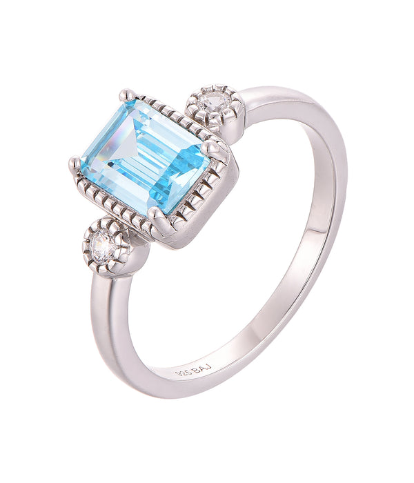 Casablanca Emerald Cut Sterling Silver Birthstone Ring