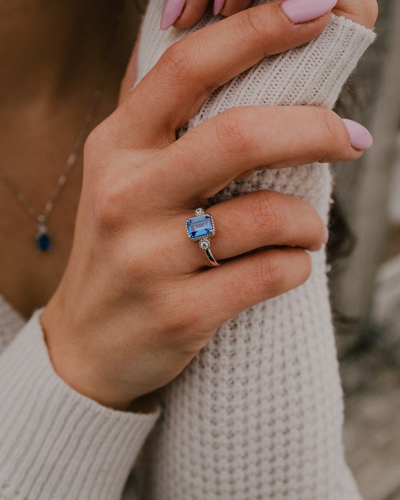 Casablanca Emerald Cut Sterling Silver Birthstone Ring