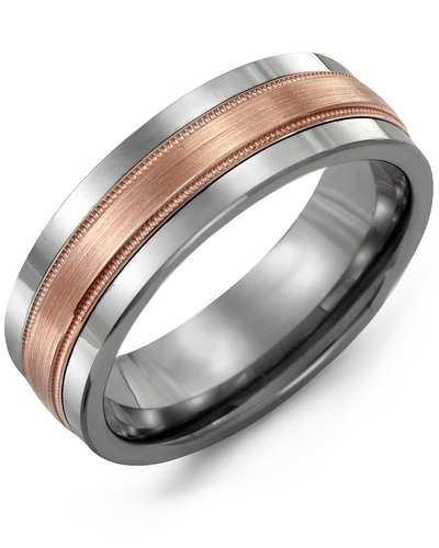 Madani Satin Milgrain Men's Wedding Band: Tungsten