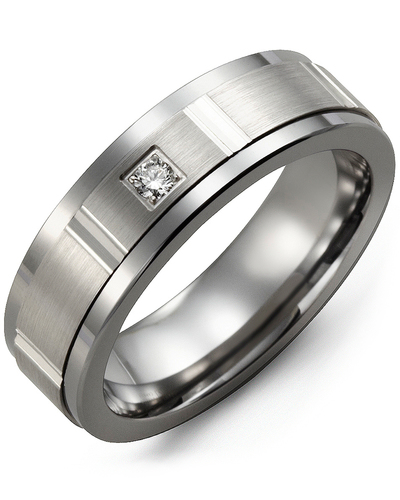 Madani Grooved Diamond Men's Wedding Band: Tungsten