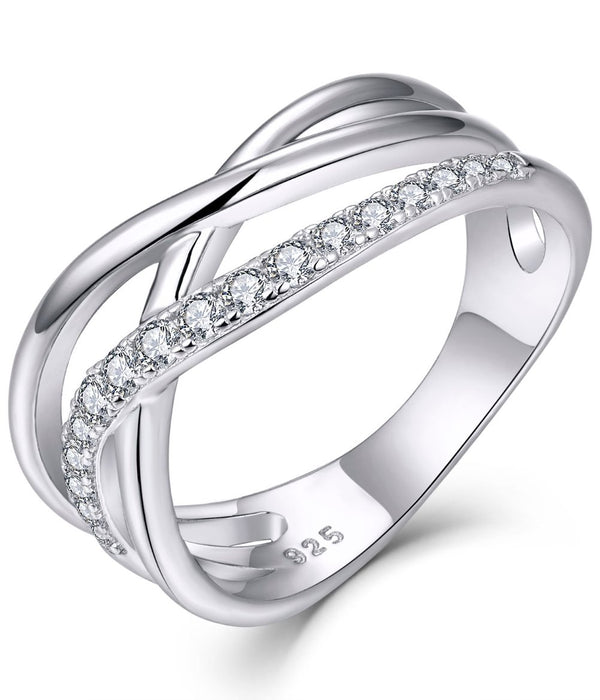 Casablanca Crossover Wave CZ Sterling Silver Band