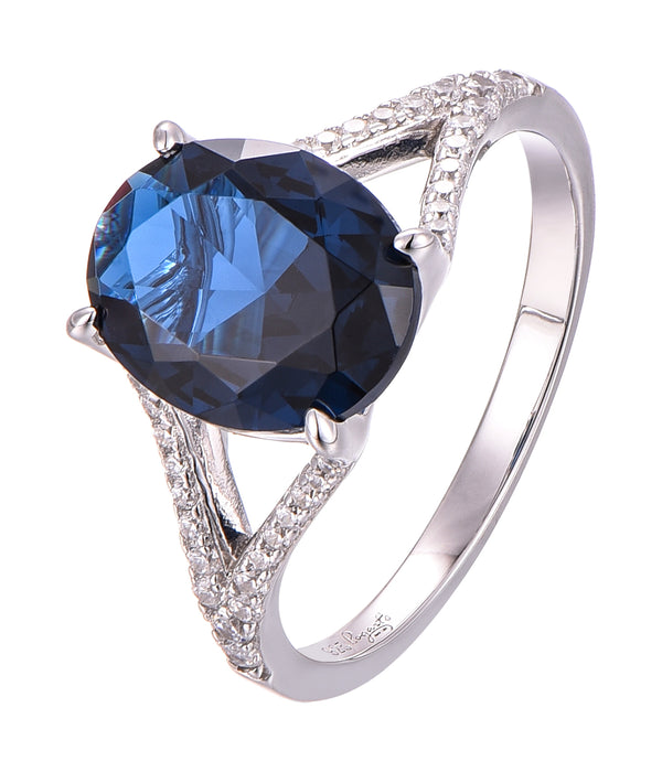 Casablanca Sterling Silver London Oval Blue CZ Statement Ring